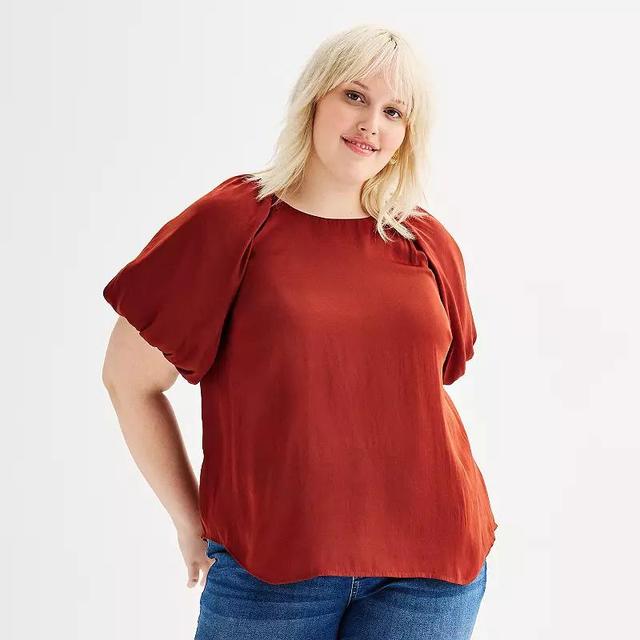 Plus Size Nine West Silky Short Sleeve Blouse, Womens Product Image