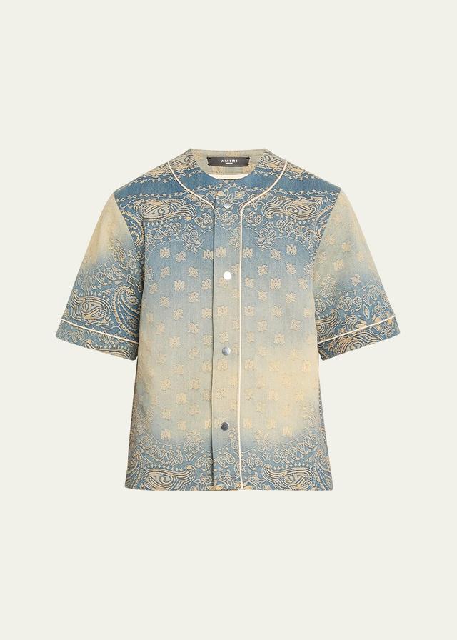 Mens Faded Bandana Jacquard Denim Baseball Shirt Product Image