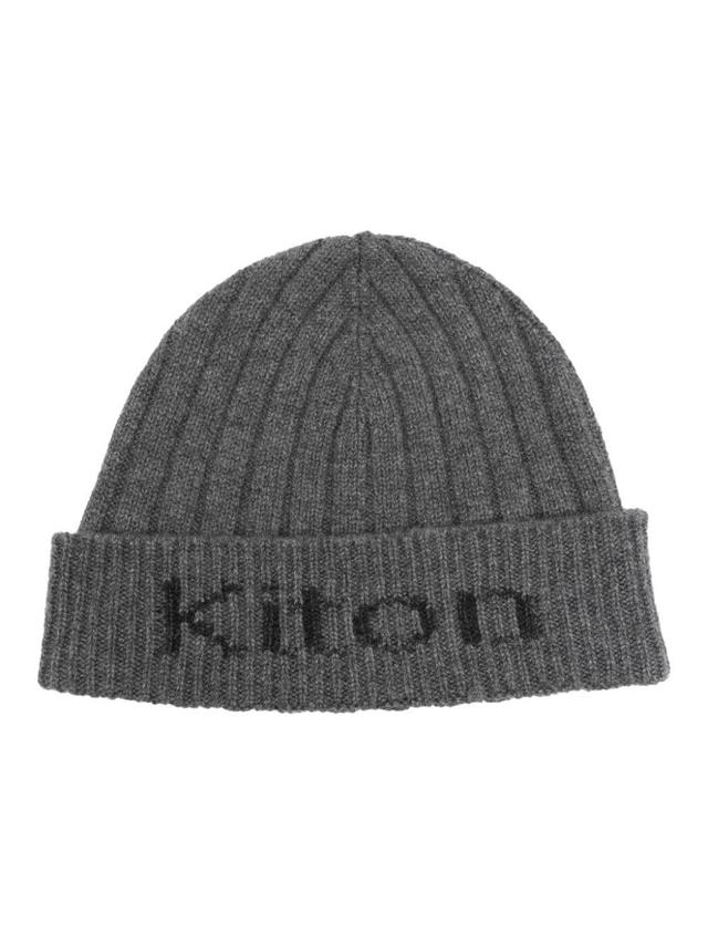 Intarsia-knit Logo Cashmere Beanie In Grey Product Image