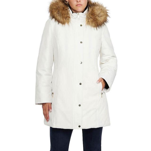 Womens Ellen Tracy Midweight Faux-Down Puffer Jacket with Faux-Fur Trim White Product Image