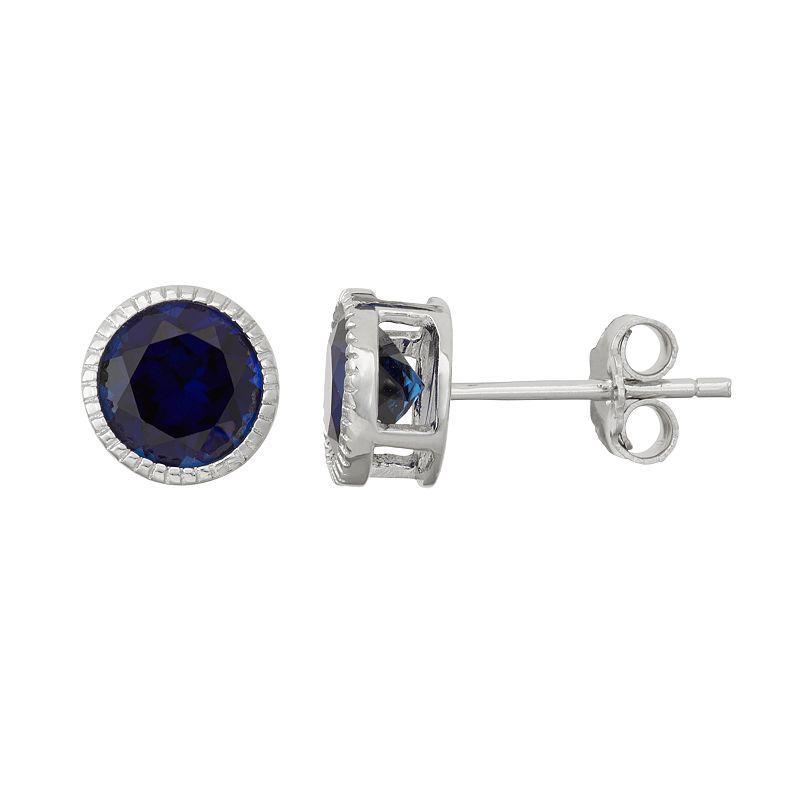 Designs by Gioelli Sterling Silver Lab-Created Sapphire Stud Earrings, Womens Product Image