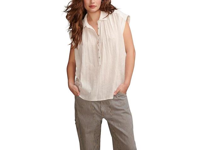 Lucky Brand Solid Short Sleeve Popover W/Schiffli (Bright ) Women's Clothing Product Image