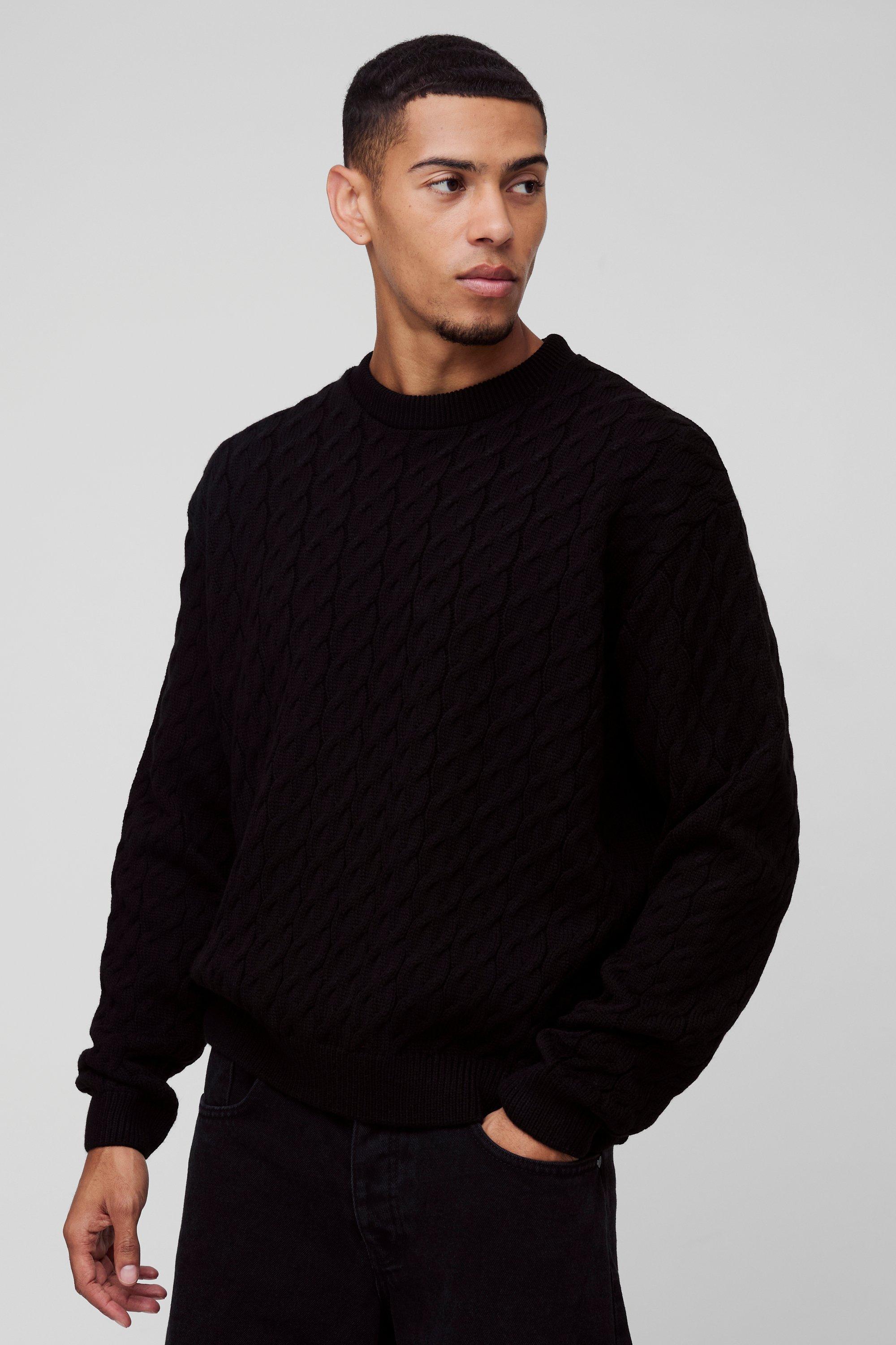 Oversized Boxy Fit Cable Knit Jumper | boohooMAN USA Product Image