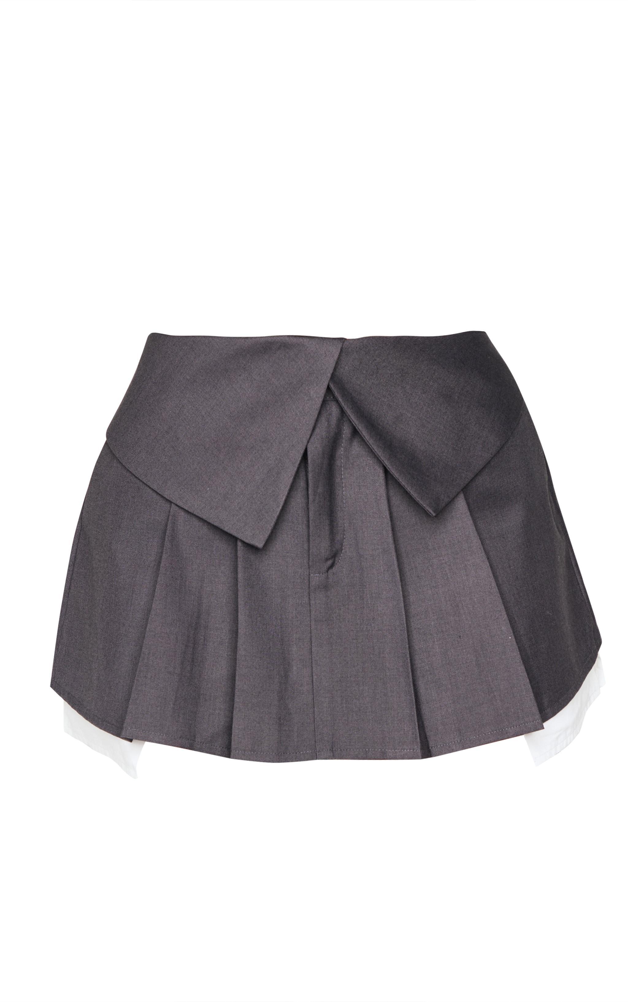 Petite Charcoal Tailored Woven Foldover Detail Mini Skirt Product Image