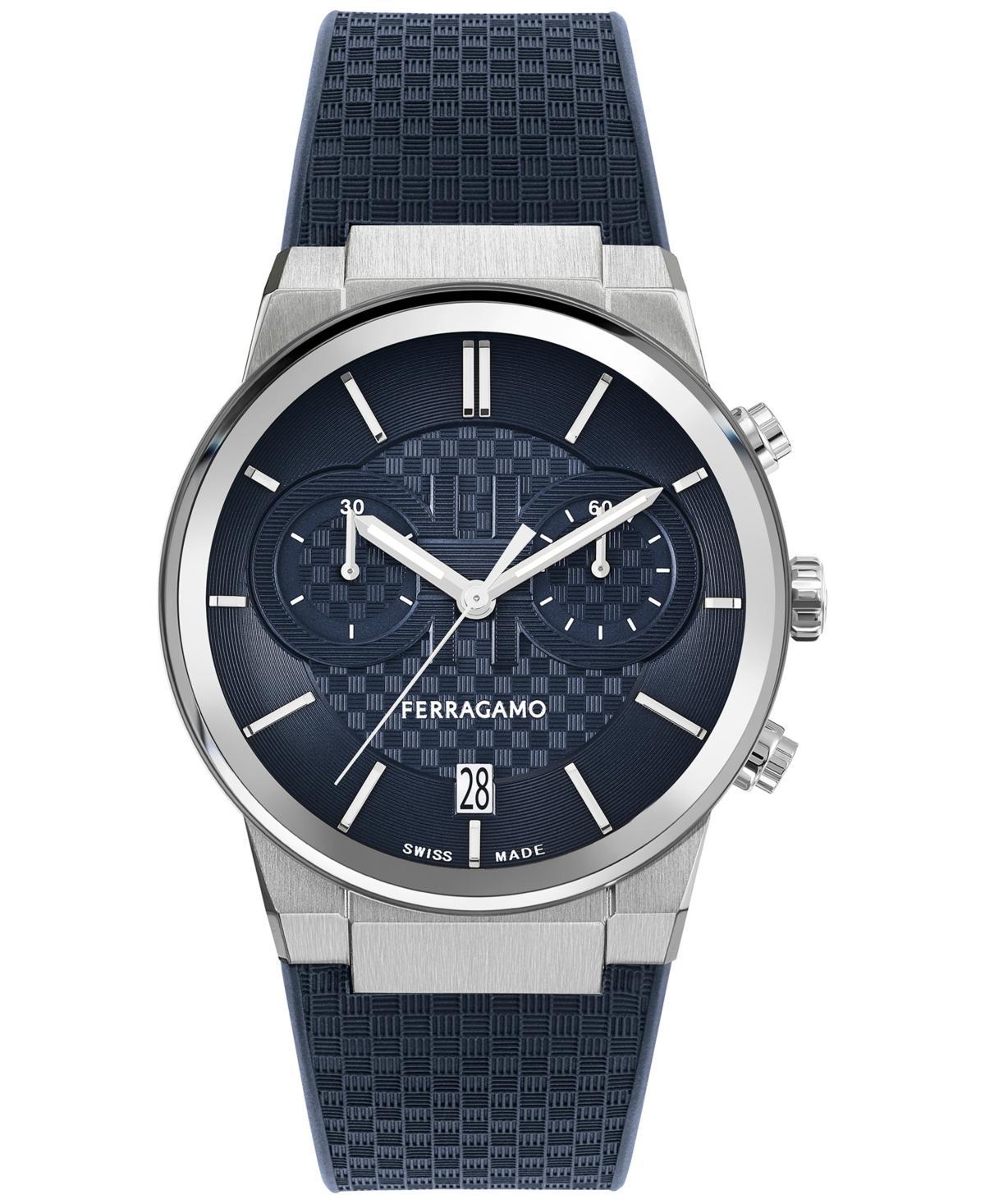 Salvatore Ferragamo Mens Swiss Chronograph Blue Silicone Strap Watch 41mm Product Image