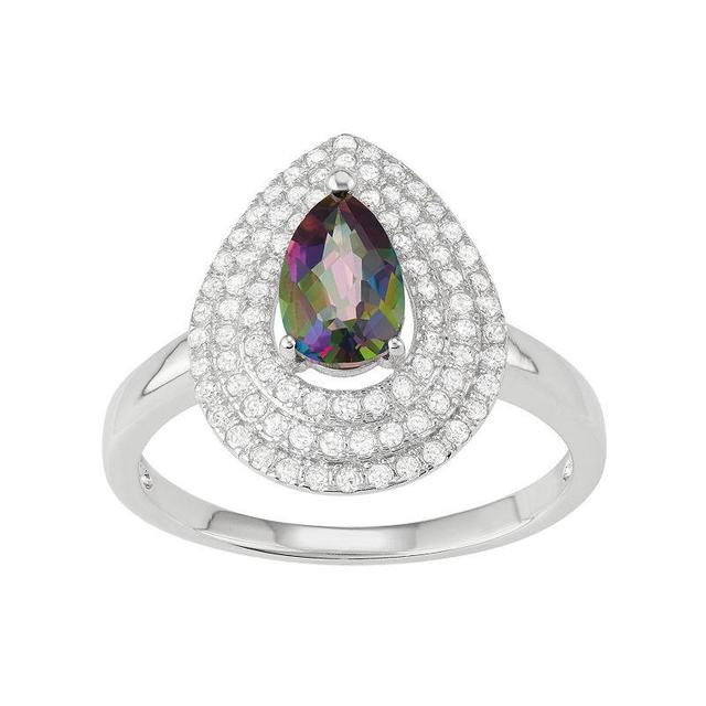 Sterling Silver Mystic Fire Topaz & Cubic Zirconia Teardrop Halo Ring, Womens, Size: 7, Purple Product Image