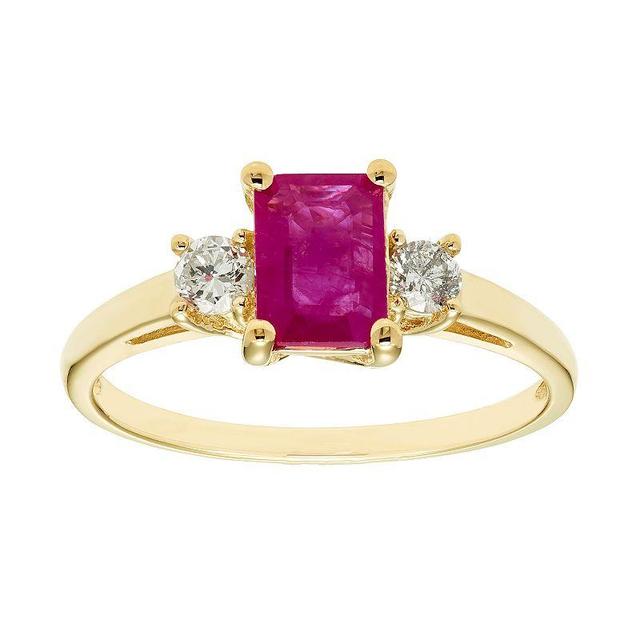 The Regal Collection 14k Gold Ruby & 1/5 Carat T.W. IGL Certified Diamond 3-Stone Ring, Womens Red Product Image