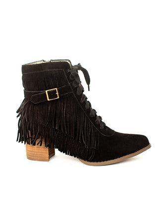 Nika Leather Fringe Boot in Black Product Image