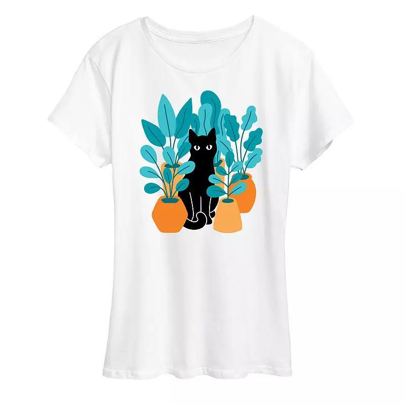 Womens Black Cat Plants Graphic Tee Product Image