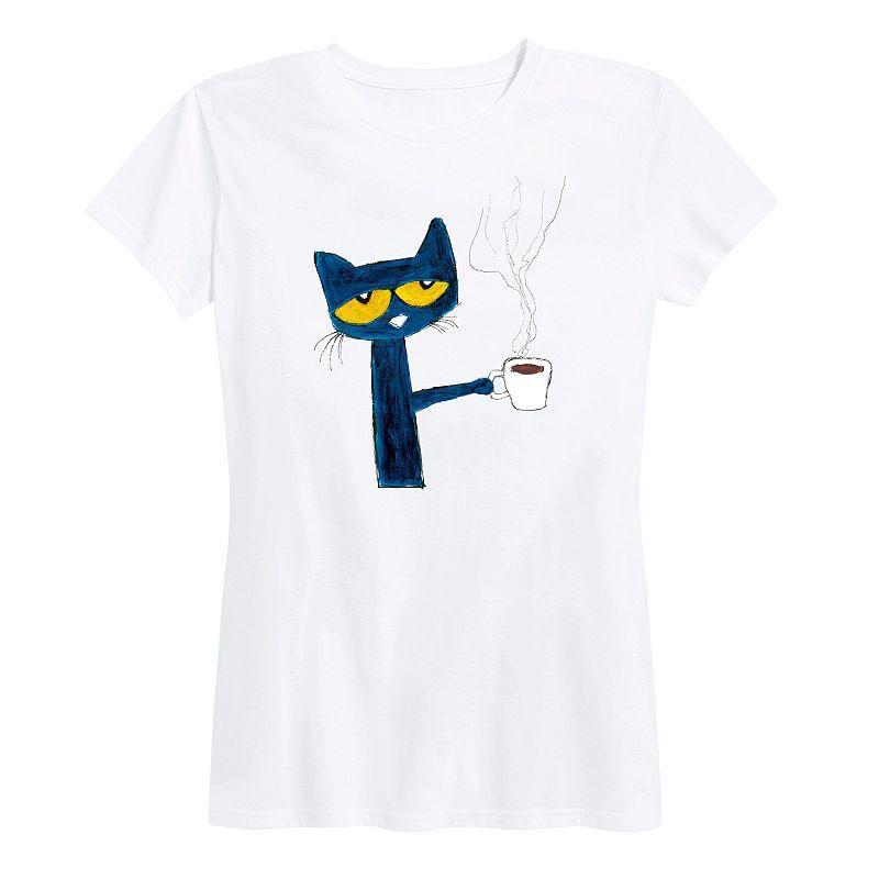 Womens Pete The Cat with Coffee Graphic Tee, Girls Grey Gray Product Image