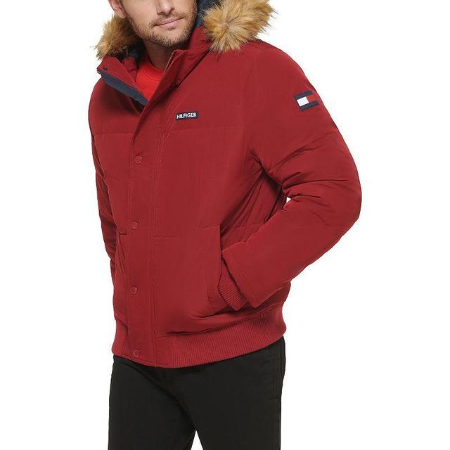 Mens Tommy Hilfiger Flex Tech Snorkel Bomber with Removable Faux Fur Trim Blue Product Image