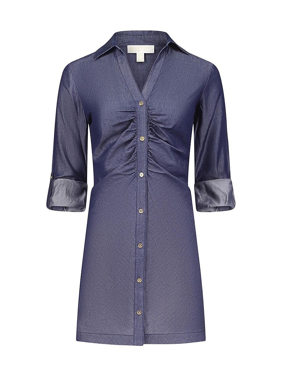 Womens Ruched Cotton-Blend Mini Shirtdress Product Image