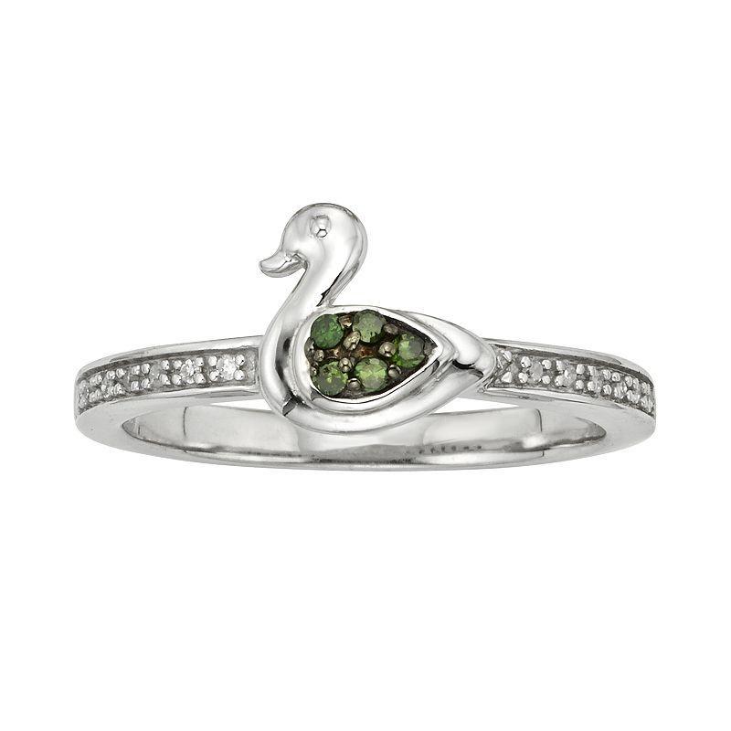 Jewelexcess Sterling Silver 1/10-ct. T.W. Green and White Diamond Duck Ring, Womens Product Image