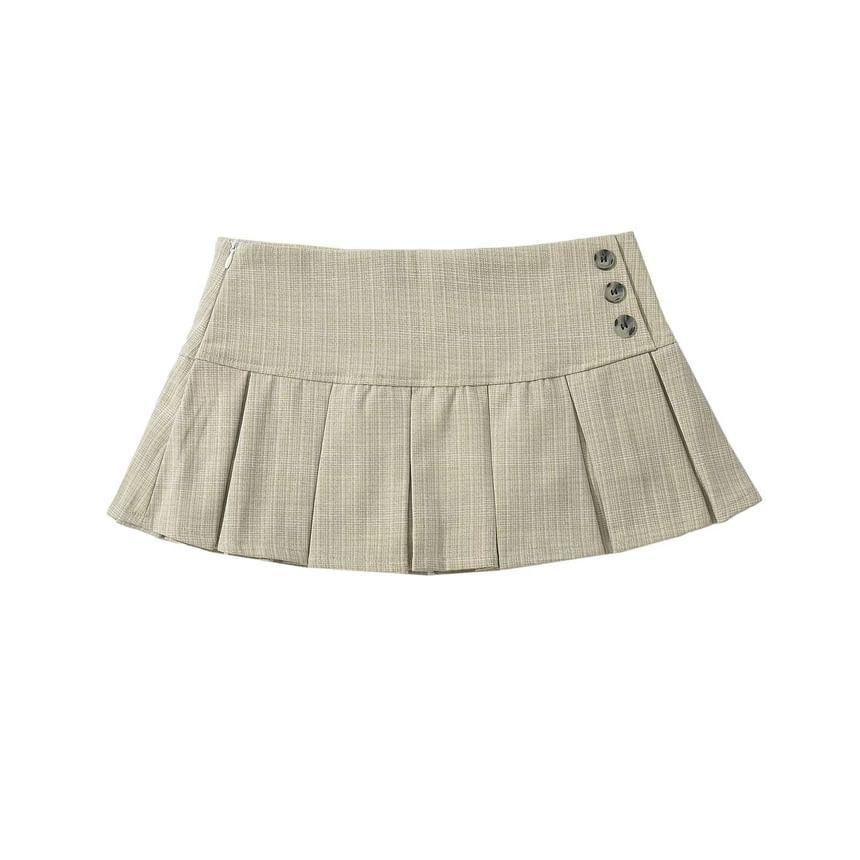 Low Waist Plain Mini Pleated Skirt Product Image