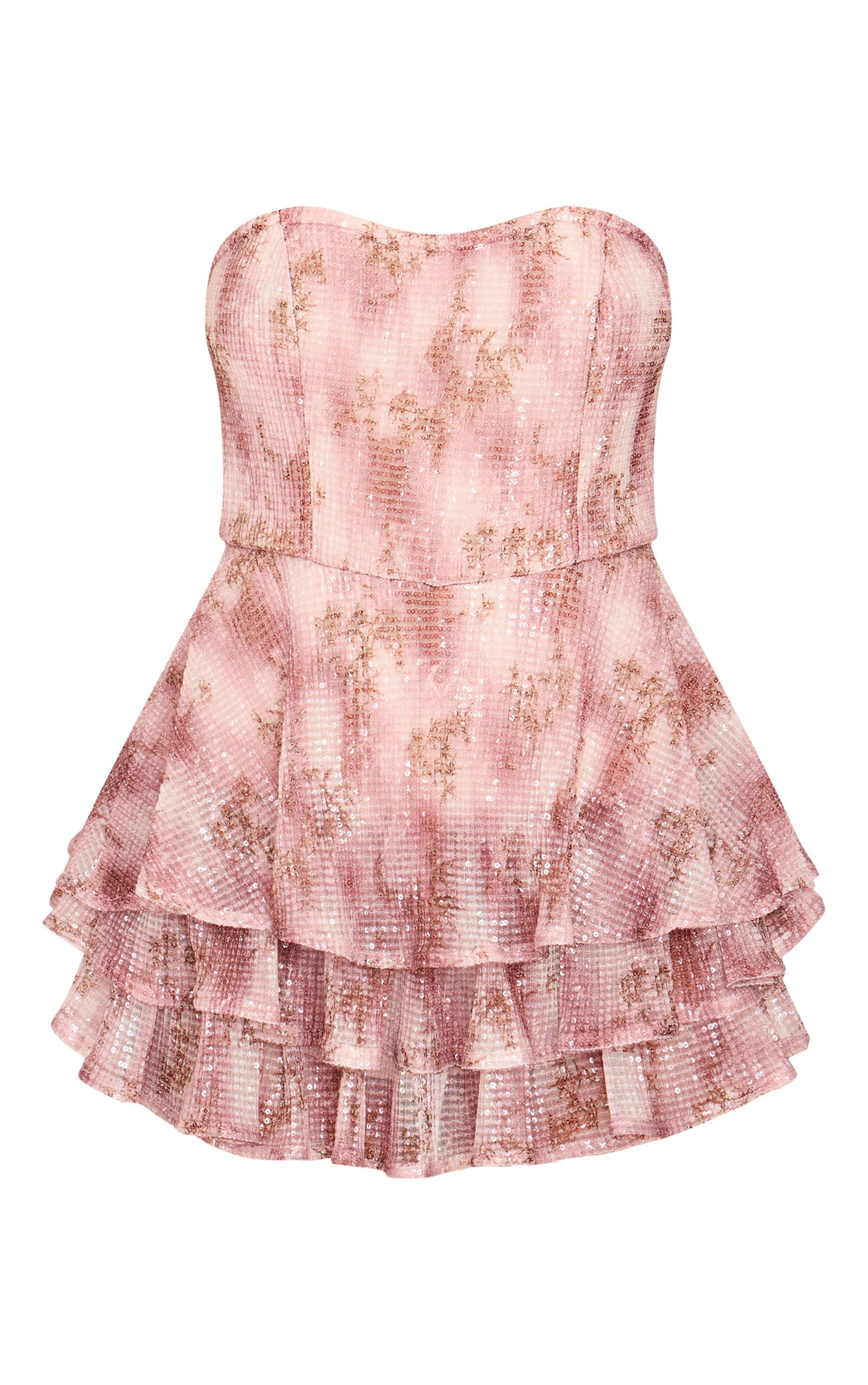 Premium Pink Floral Print Embellished Bandeau Rara Romper Product Image