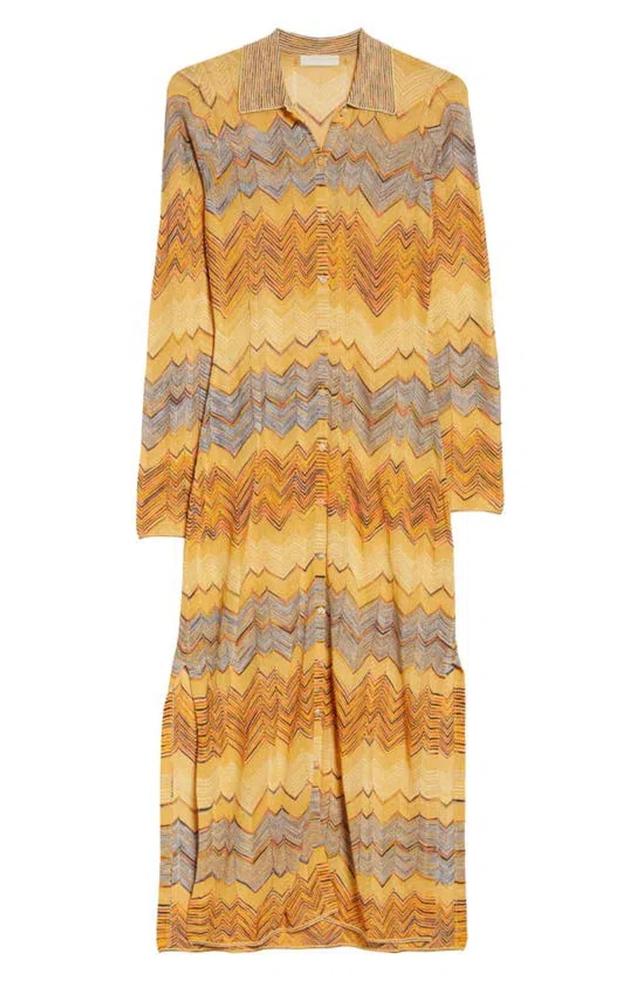 Mariela Multicolor Chevron Long Button-front Shirt Dress In Mystic Product Image