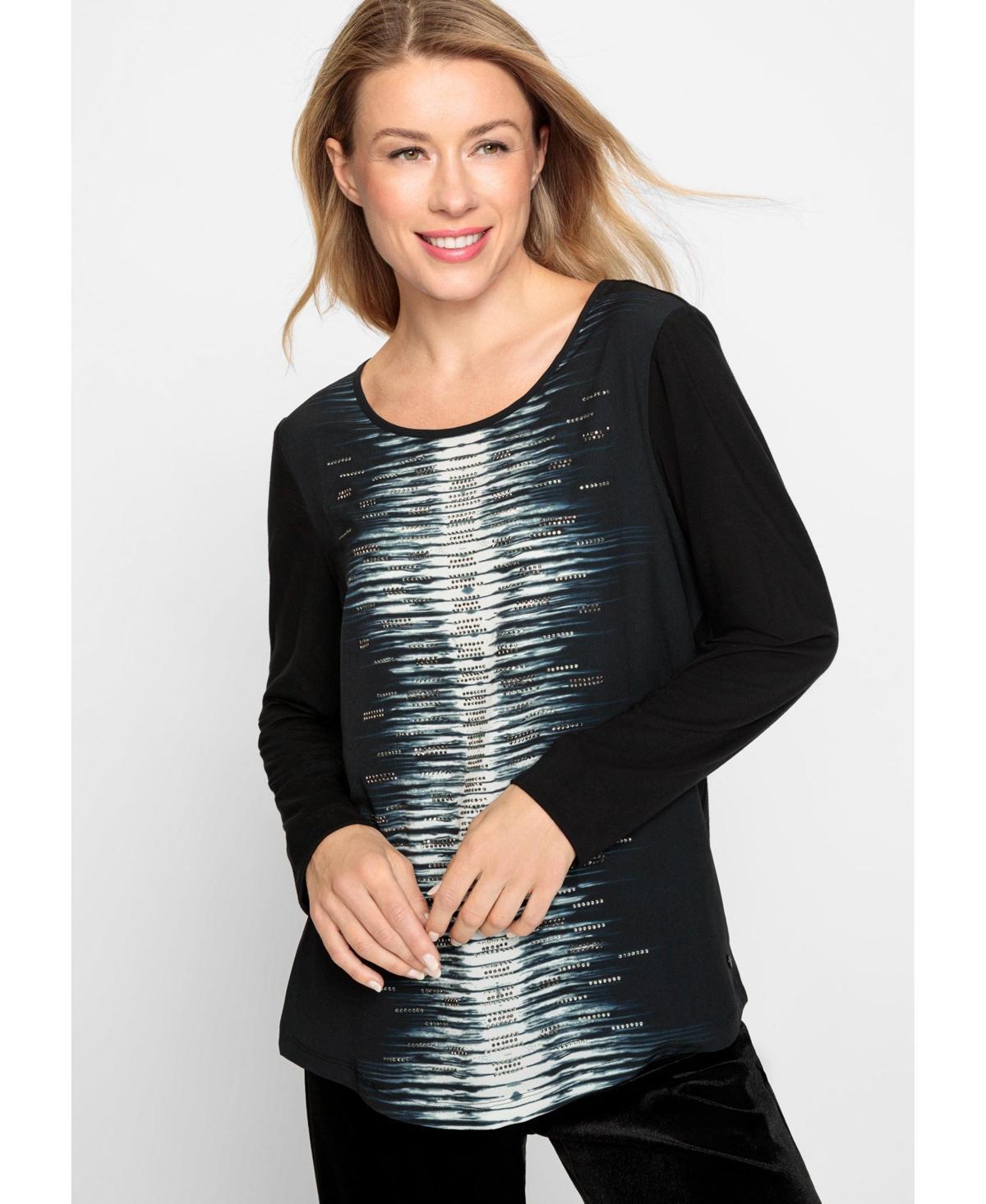 Olsen Womens Long Sleeve Embellished Mixed Media T-Shirt Product Image