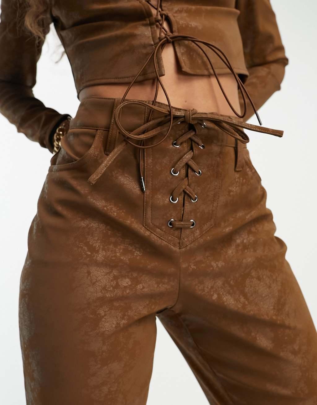 AFRM Millie low rise lace-up flared pants in mocha Product Image