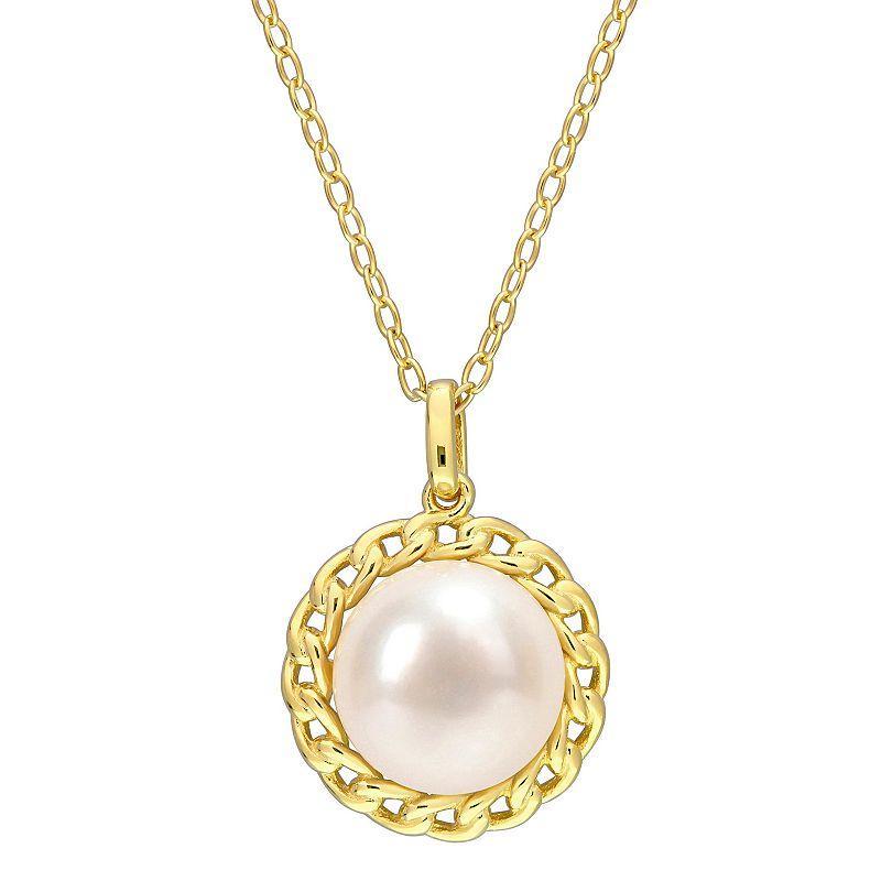 Stella Grace 18k Gold Over Silver Freshwater Cultured Pearl Halo Link Pendant Necklace, Womens 18k Gold Plated Product Image