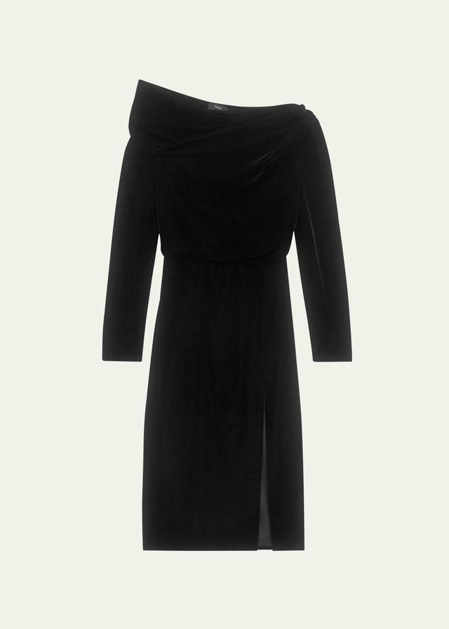 Womens Off-The-Shoulder Velvet Midi-Dress Product Image