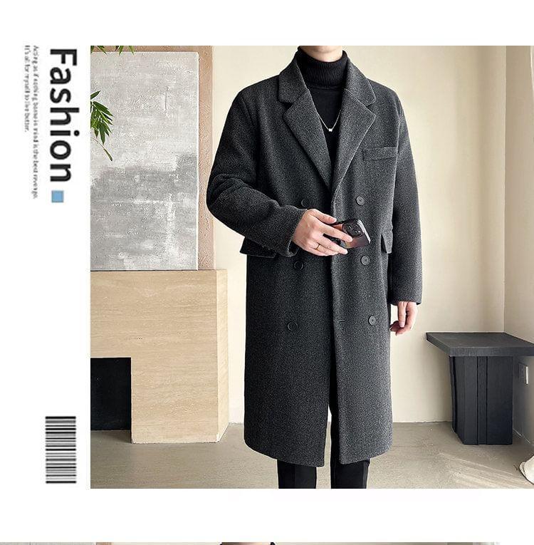 Double Breasted Plain Long Coat Product Image