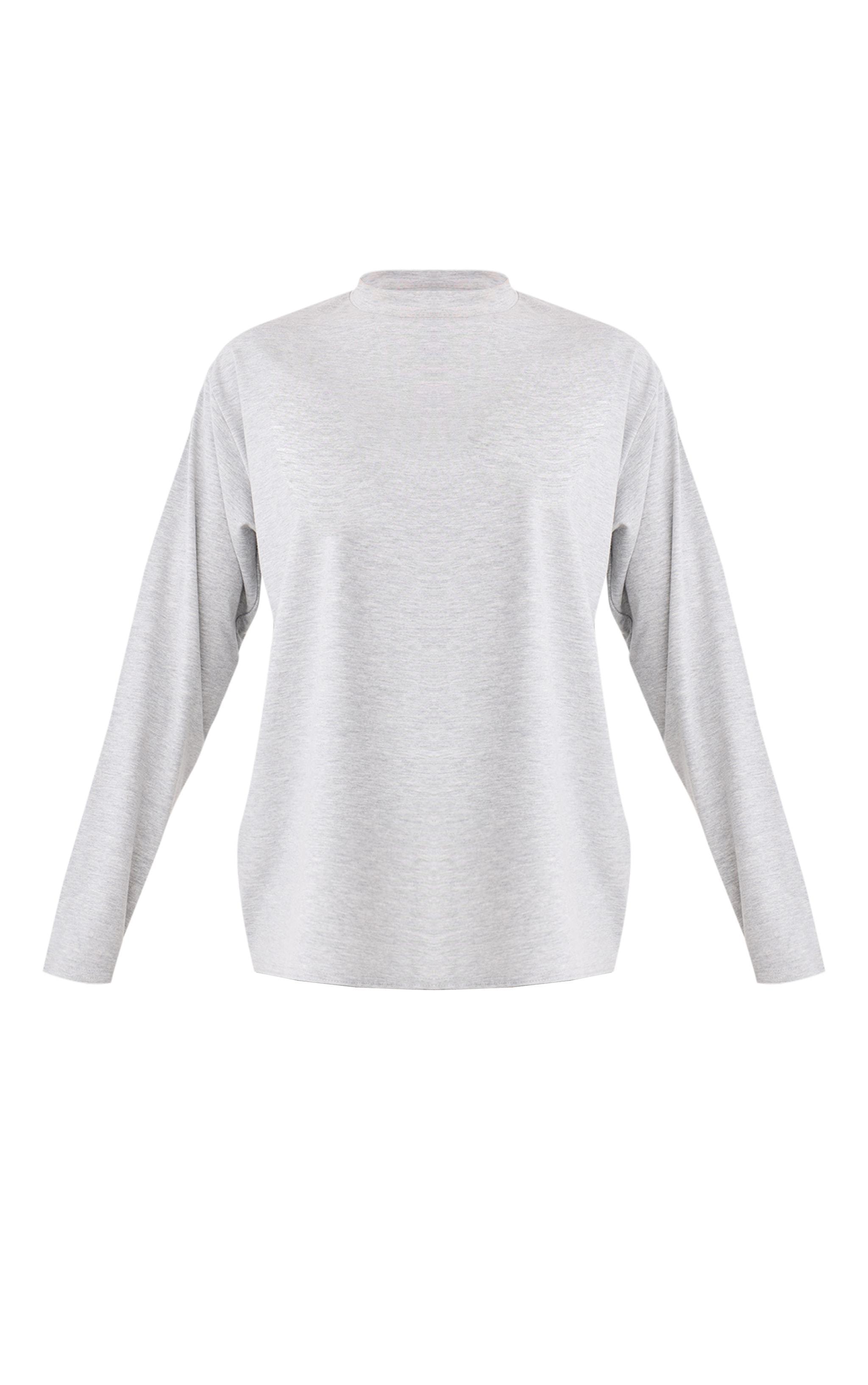 Grey Cotton Basic Oversized Long Sleeve T-shirt Product Image