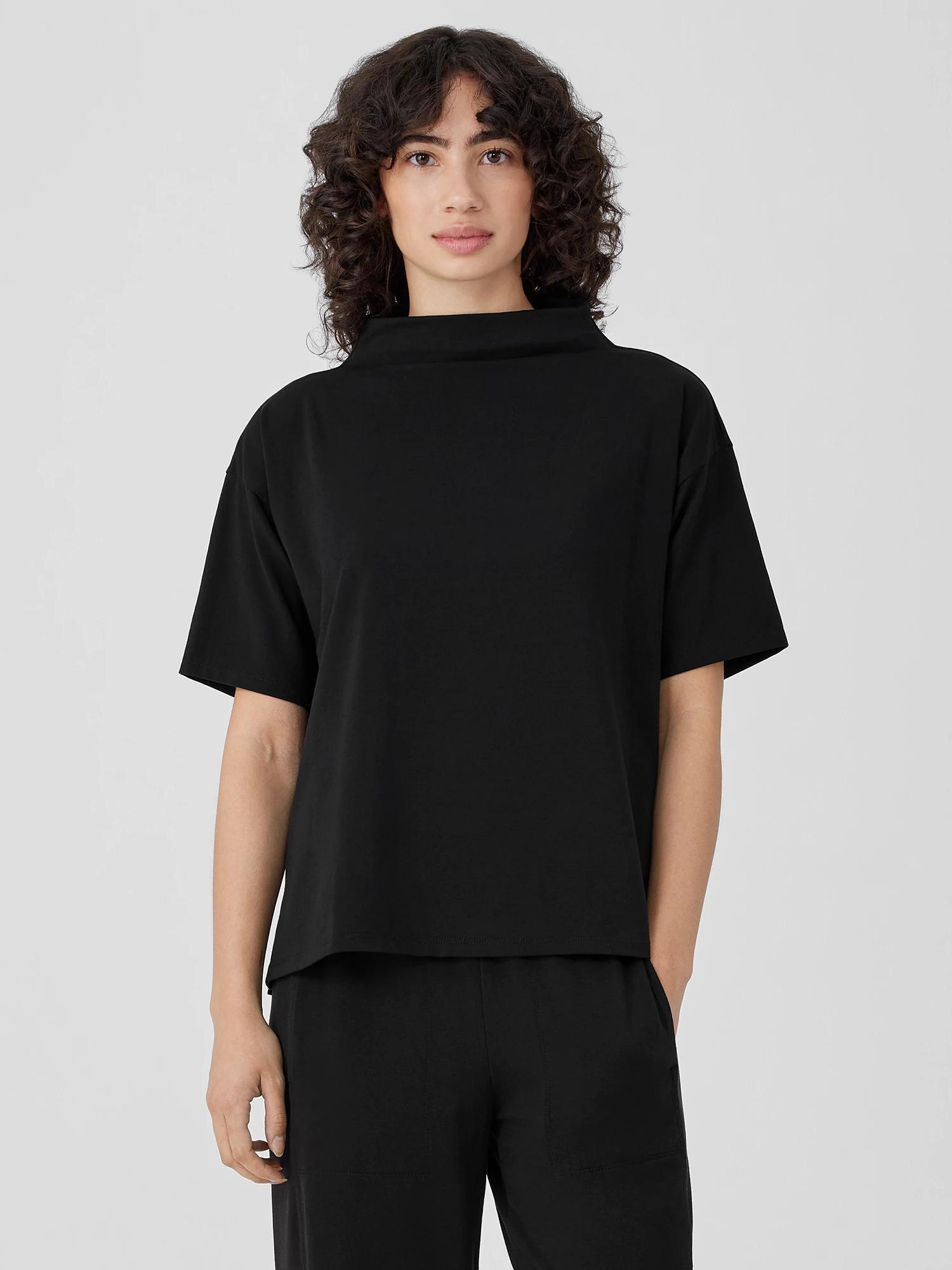 EILEEN FISHER Pima Cotton Stretch Jersey Funnel Neck Topfemale product image