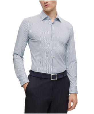 Boss By  Men's Patterned Performance-stretch Slim-fit Dress Shirt In Light,pastel Blue Product Image