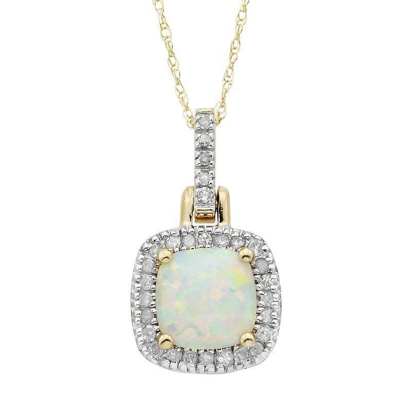 Lab-Created Opal & 1/8 Carat T.W. Diamond 10k Gold Halo Pendant Necklace, Womens Multicolor Product Image