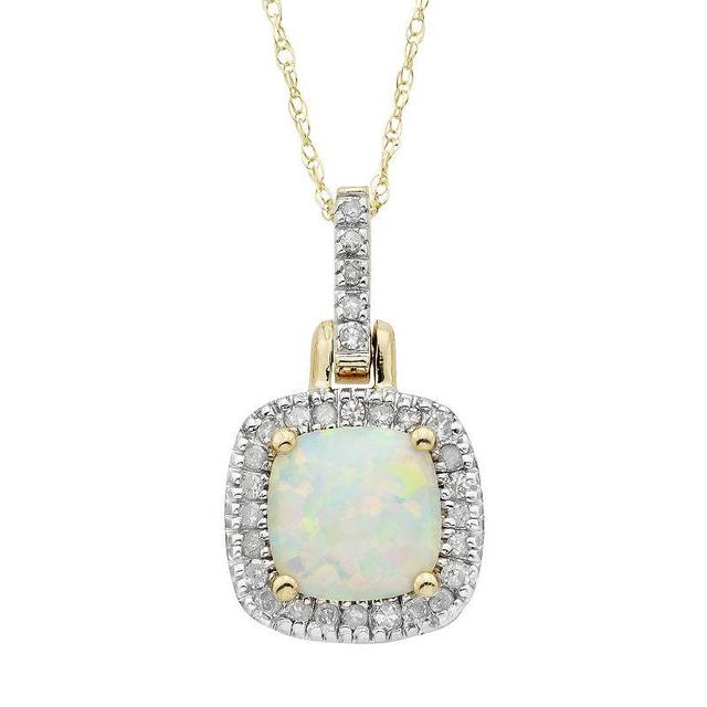 Lab-Created Opal & 1/8 Carat T.W. Diamond 10k Gold Halo Pendant Necklace, Womens Pink Product Image