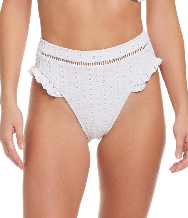 Jessica Simpson Stripe Crochet Ruffle High Waist Swim Bottom Product Image