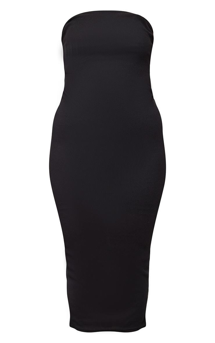 Black Ribbed Bandeau Bodycon Midi Dress Product Image