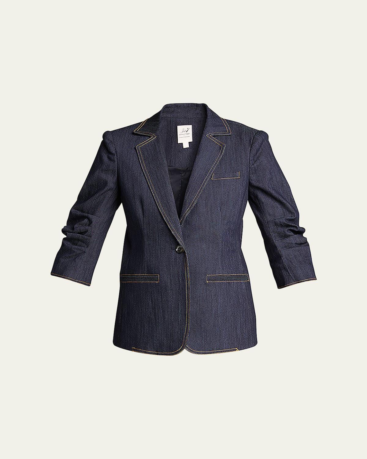 Cinq  Sept Khloe Ruched Sleeve Denim Blazer Product Image