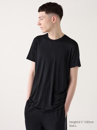 Mens Heattech Crew Neck Short-Sleeve T-Shirt with Moisture-Wicking Black Small UNIQLO US Product Image