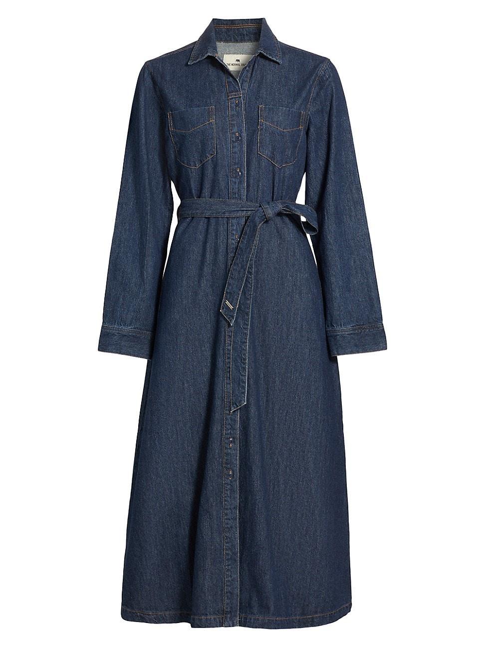 Womens Denim Long-Sleeve Midi-Shirtdress Product Image