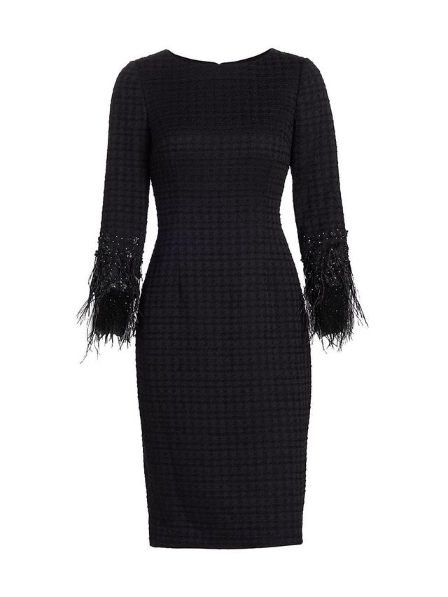 Womens Feather-Trimmed Tweed Sheath Dress Product Image