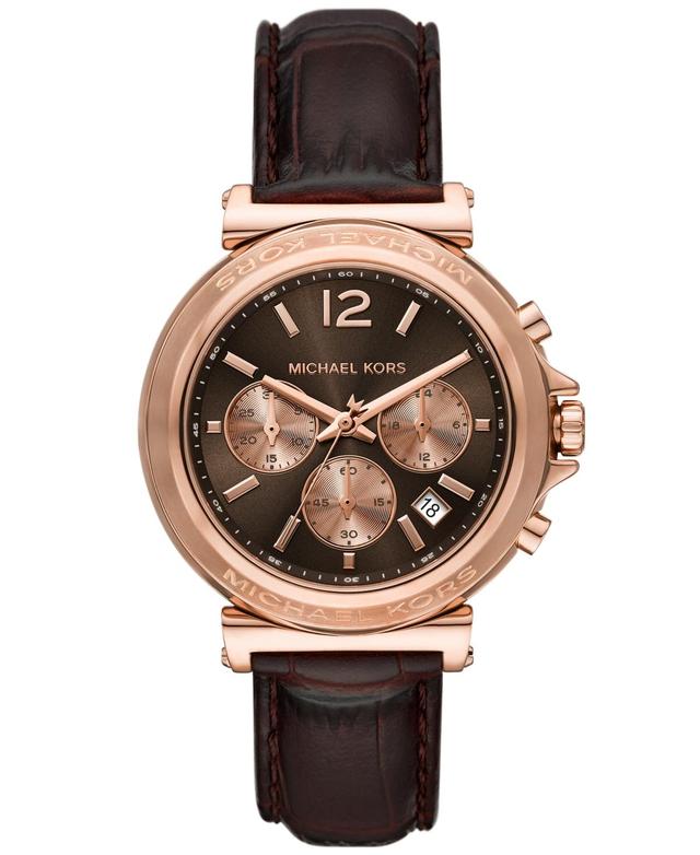 Michael Kors Womens Maren Chronograph Chocolate Leather Strap Watch Product Image