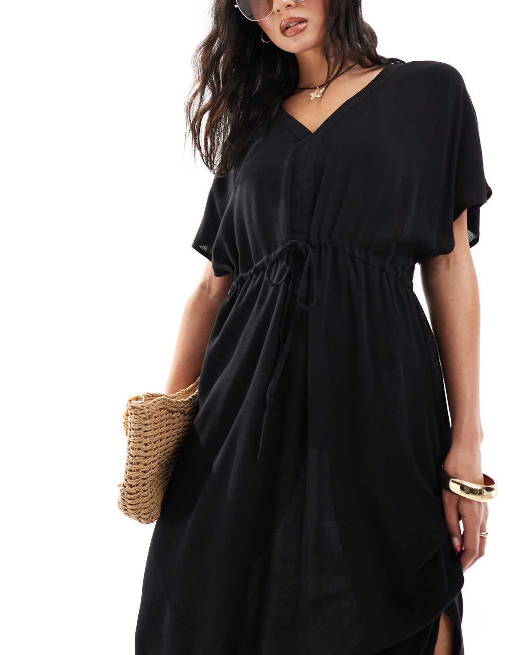 Vero Moda sheer maxi beach dress in black Product Image