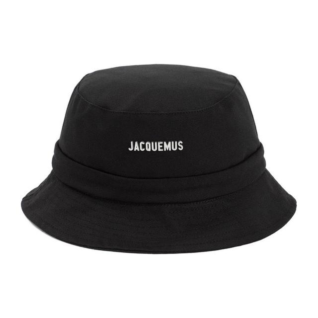 JACQUEMUS Logo Plaque Drawstring Bucket Hat In Black Product Image