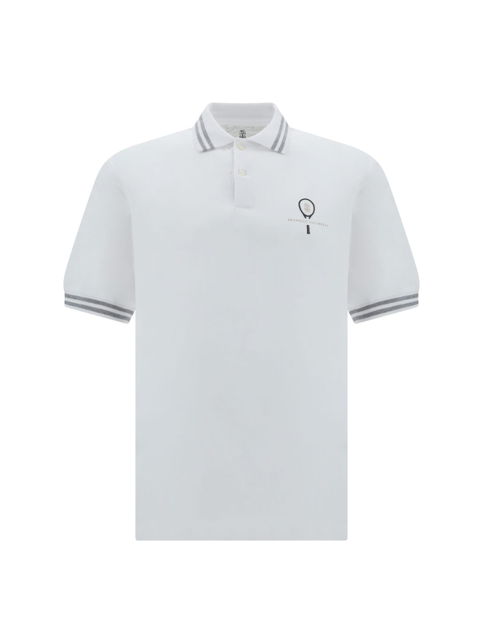 BRUNELLO CUCINELLI Logo-detailed Striped Cotton-jersey Polo Shirt In Grey Product Image