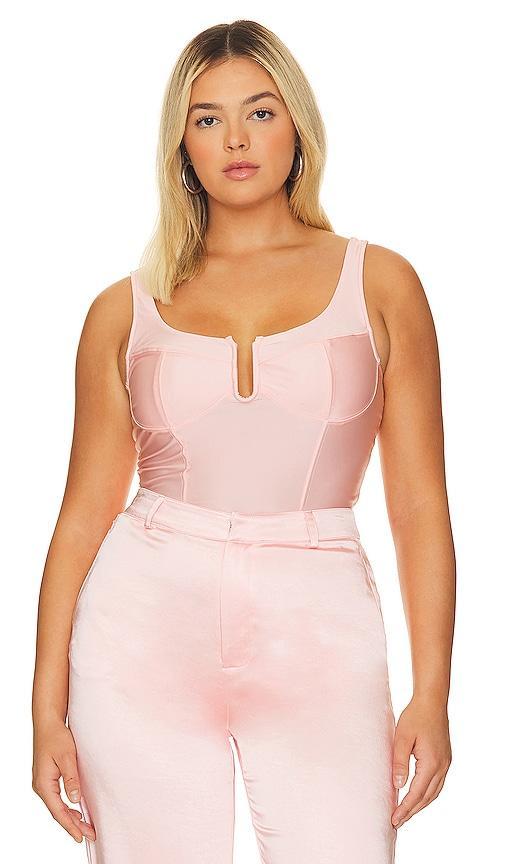 Good American Satin U Corset Bodysuit in Rose. Product Image