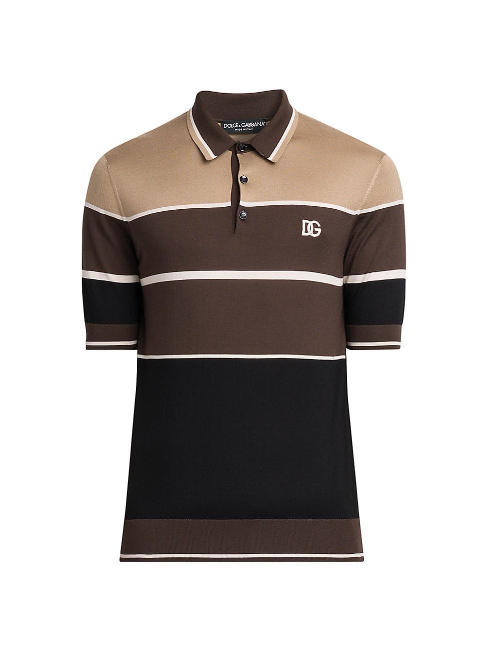 Mens Striped Silk Polo Shirt Product Image