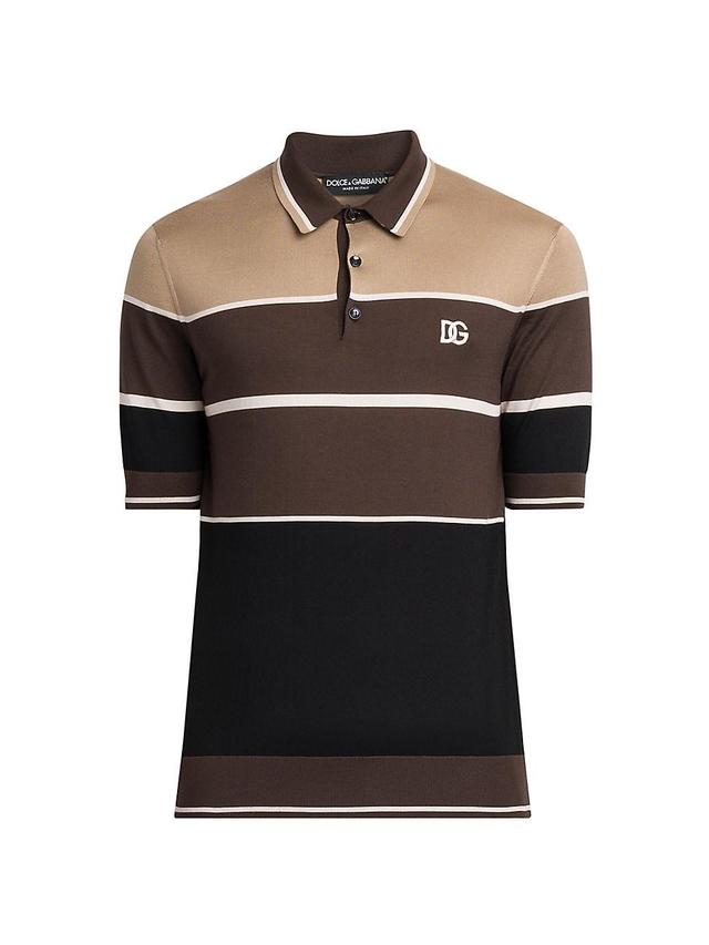 Mens Striped Silk Polo Shirt Product Image