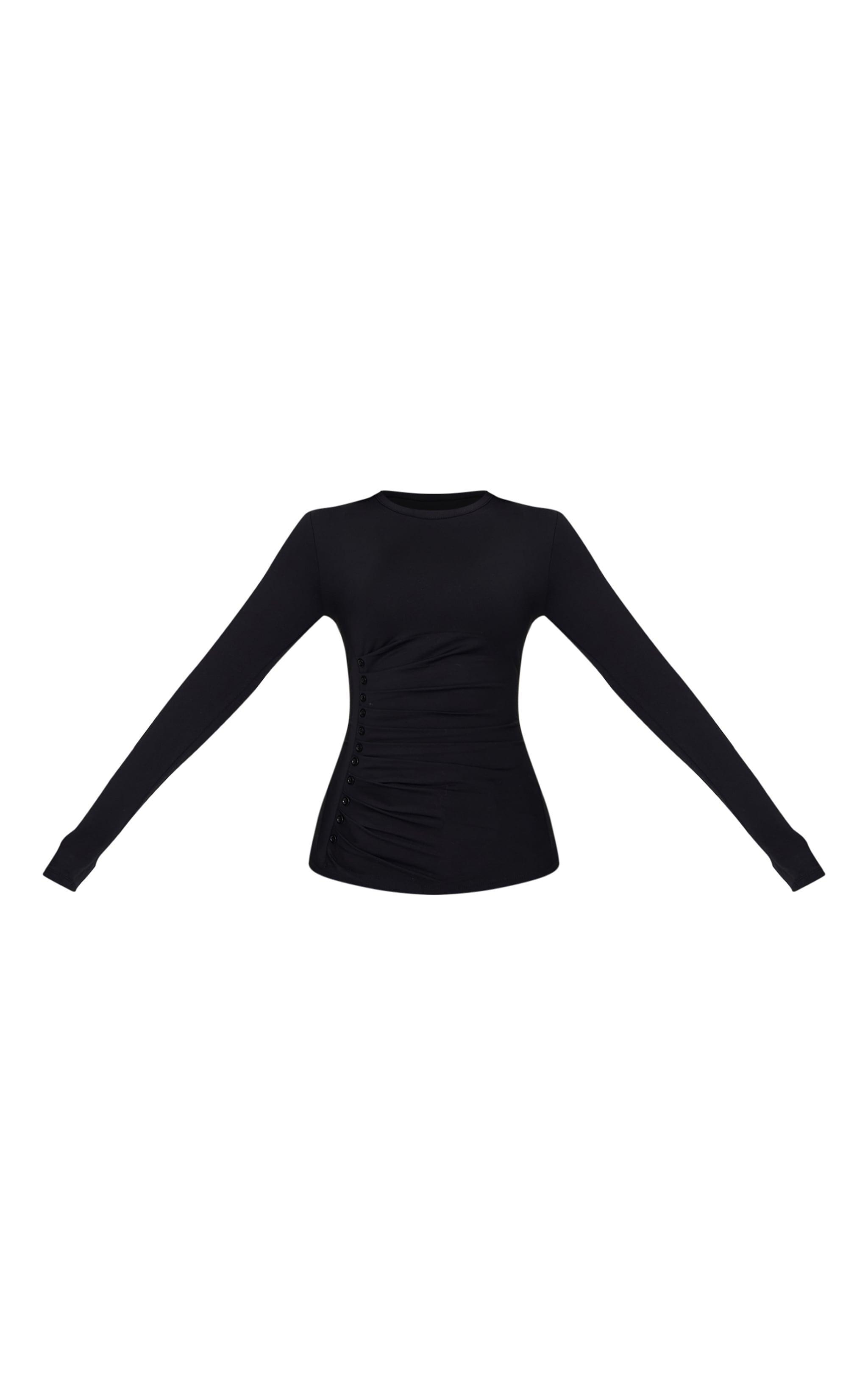 Petite Black Long Sleeve Button Detail Top Product Image