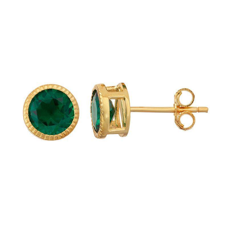 Designs by Gioelli 14k Gold Over Silver Lab-Created Emerald Milgrain Stud Earrings, Womens, Gold Tone Product Image