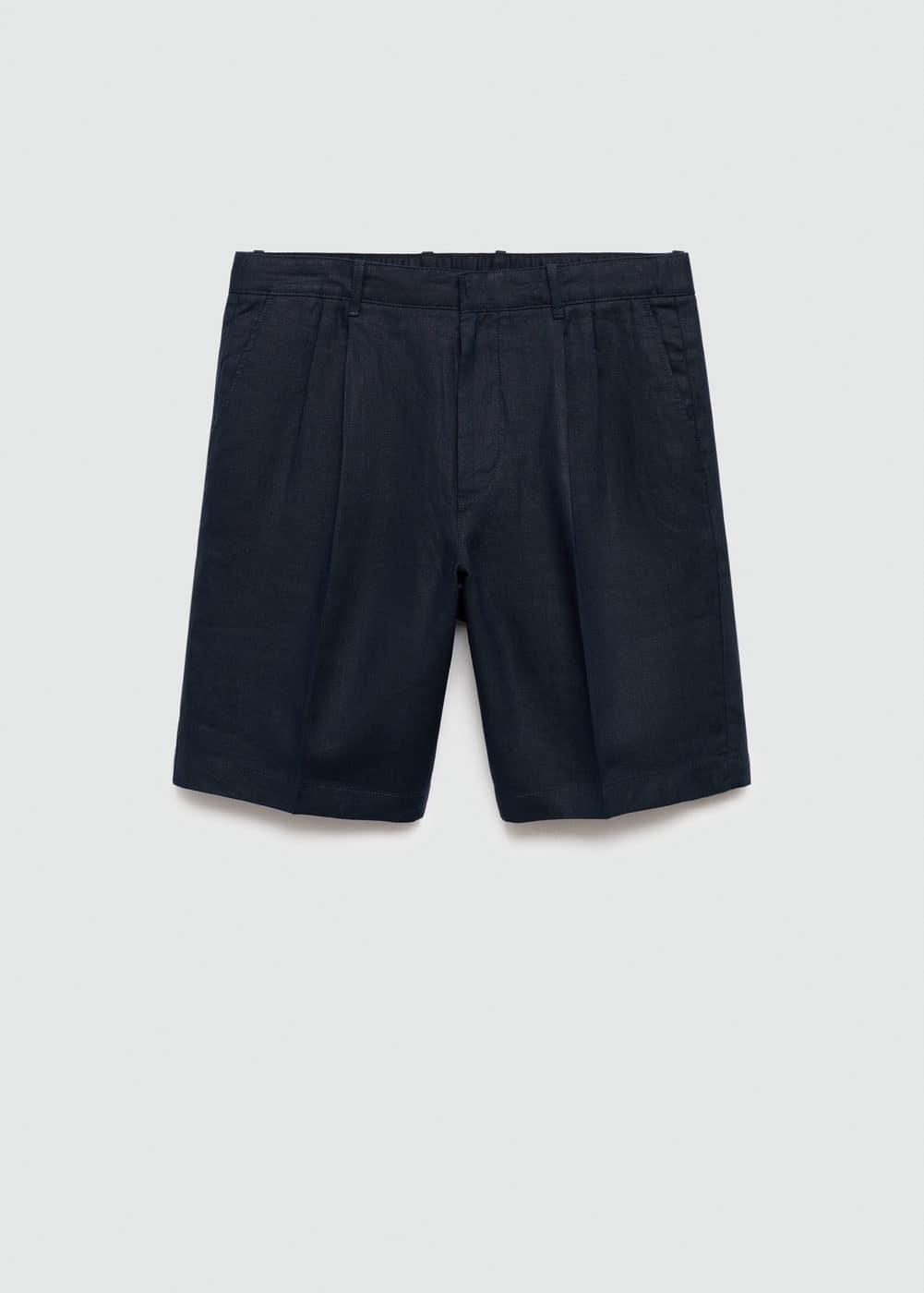 MANGO MAN - 100% linen bermuda shorts with darts dark navyMen Product Image