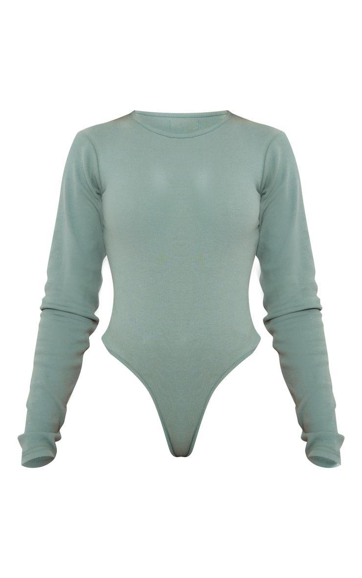 Sea Green Basic Rib Long Sleeve Bodysuit Product Image