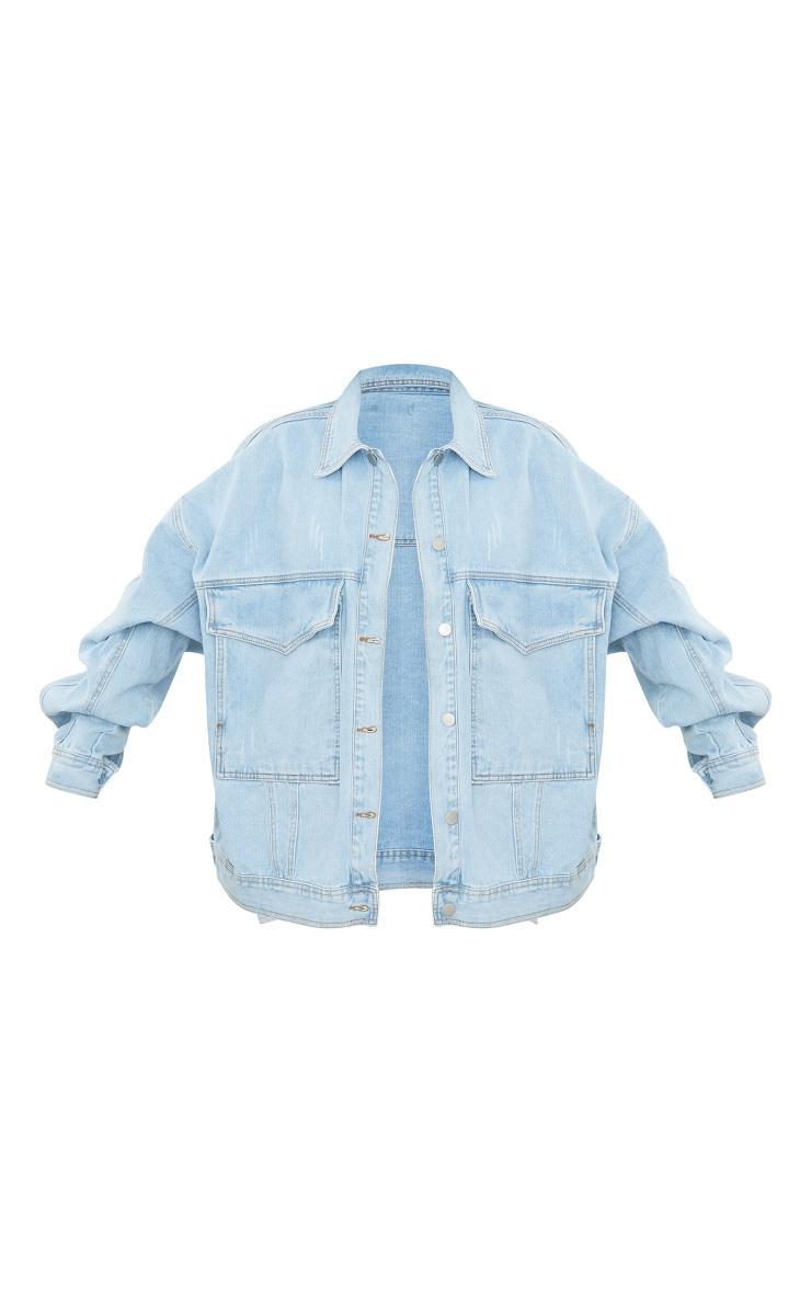 Light Blue Wash Oversized Drop Shoulder Denim Jacket Product Image