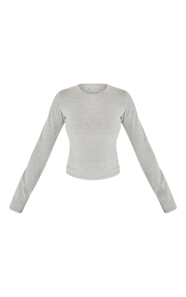 Petite Grey Marl Premium Cotton Long Sleeve Fitted T-shirt Product Image