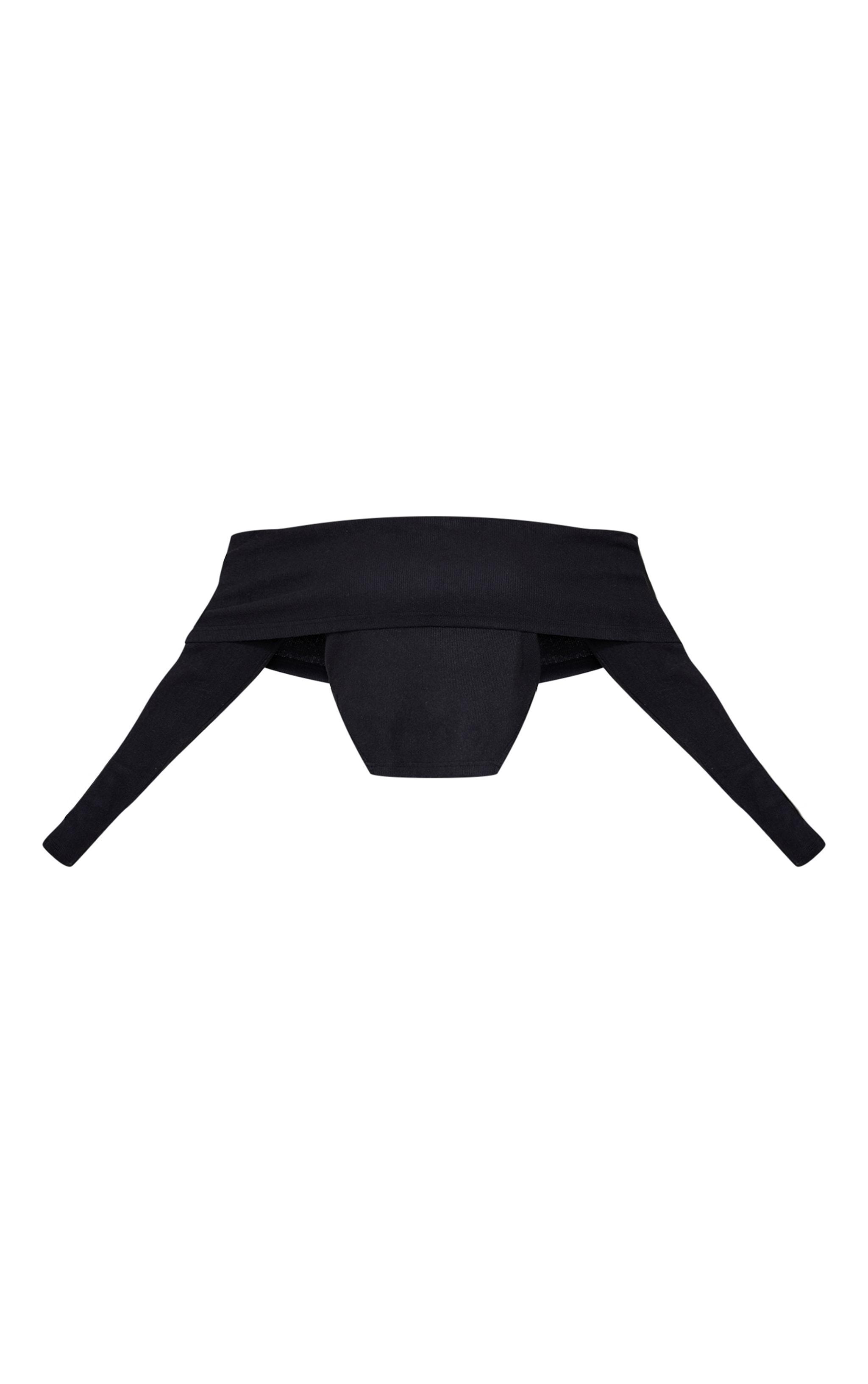  Black Brushed Rib Fold Over Detail Long Sleeve Top Product Image